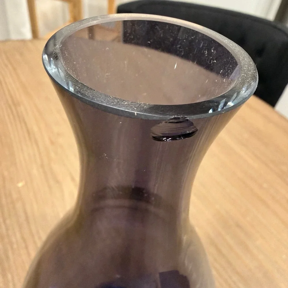 TARNOW POLAND AMETHYST Purple ART GLASS VASE WITH CLEAR BASE Heavy